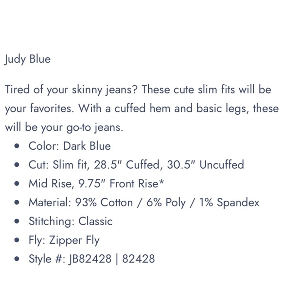 Judy Blue Miles City Cuffed Slim Fit Mid Rise Dark Wash Jeans Size 3/26 - Picture 12 of 12